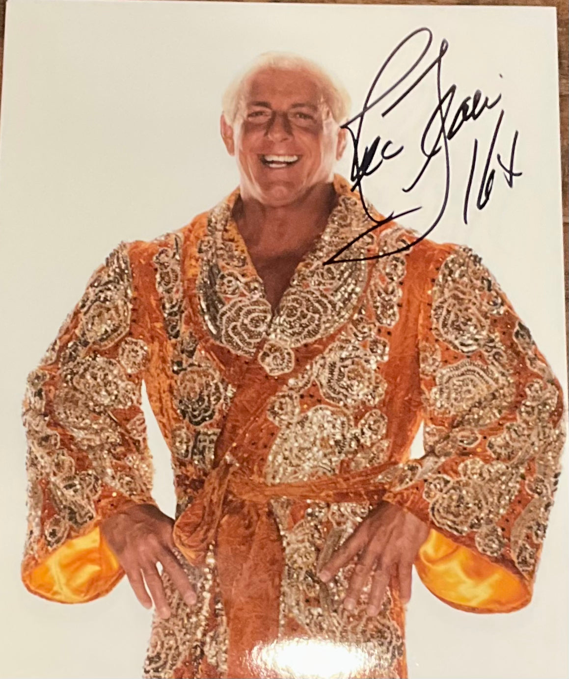Autographed Orange Robe 8x10 Photo The Official Ric Flair Shop